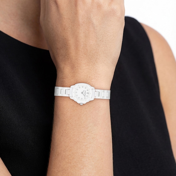 Ladies' Coach Kitt Stainless Steel and White Ceramic Watch with Crystal Accents (Model: 14504662)