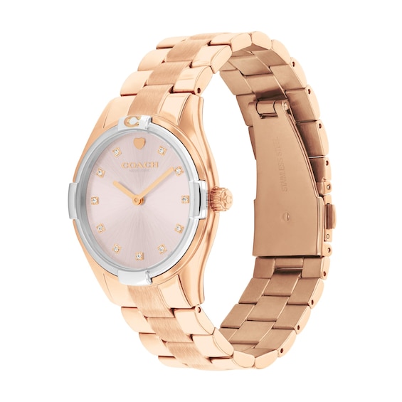 Ladies' Coach Brooks Rose-Tone IP and Stainless Steel Watch with Pink Dial and Crystal Accents (Model: 14504668)