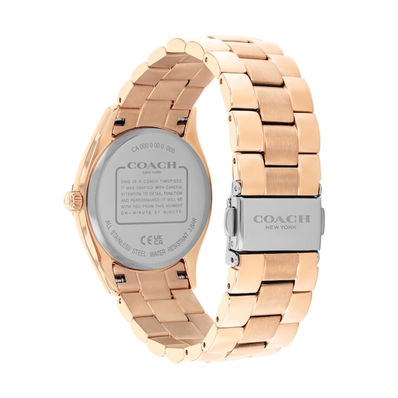 Ladies' Coach Brooks Rose-Tone IP and Stainless Steel Watch with Pink Dial and Crystal Accents (Model: 14504668)