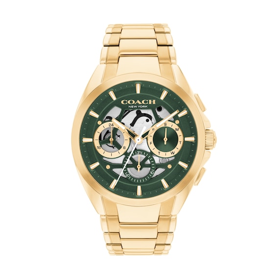 Men's Coach Jackson Gold-Tone IP Stainless Steel Chronograph Watch with Green Dial (Model: 14602769)