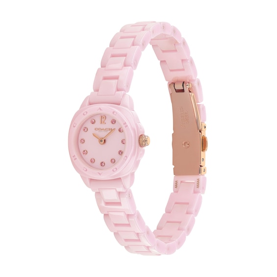 Ladies' Coach Kitt Rose-Tone IP Stainless Steel and Pink Ceramic Watch with Pink Dial (Model: 14504663)