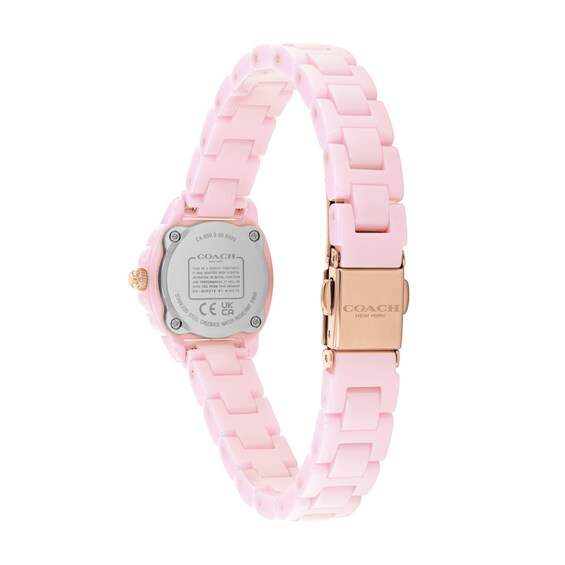 Ladies' Coach Kitt Rose-Tone IP Stainless Steel and Pink Ceramic Watch with Pink Dial (Model: 14504663)