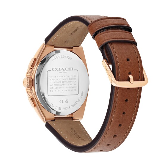 Men's Coach Jackson Rose-Tone IP Stainless Steel Chronograph Watch with Brown Leather Strap (Model: 14602772)