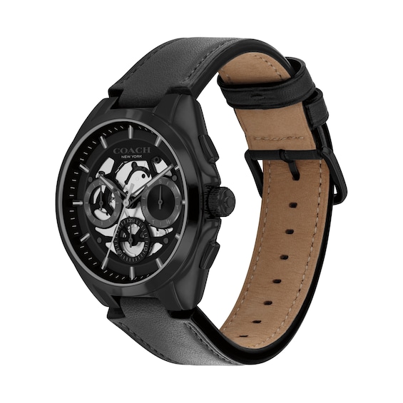 Men's Coach Jackson Black IP Stainless Steel Chronograph Watch with Black Leather Strap (Model: 14602773)