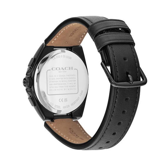 Men's Coach Jackson Black IP Stainless Steel Chronograph Watch with Black Leather Strap (Model: 14602773)