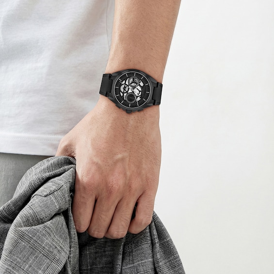 Men's Coach Jackson Black IP Stainless Steel Chronograph Watch with Black Leather Strap (Model: 14602773)