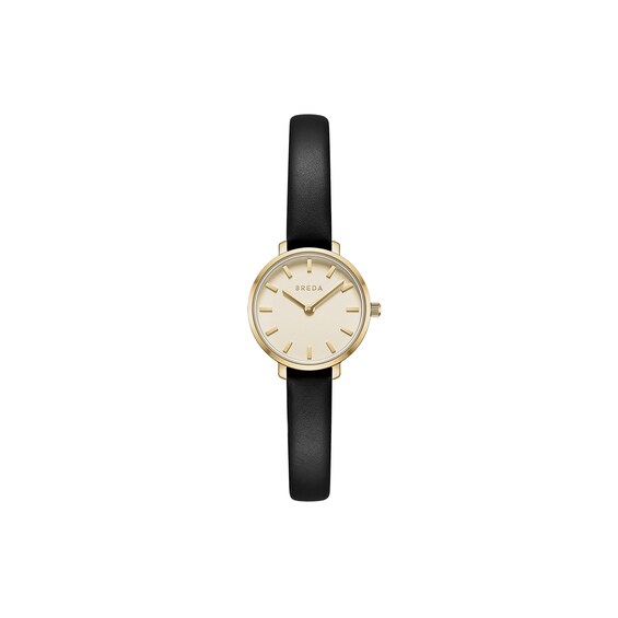 Ladies' Breda Beverly Analog Watch with Gold-Tone Dial and Black Leather Strap (Model: 1730m)