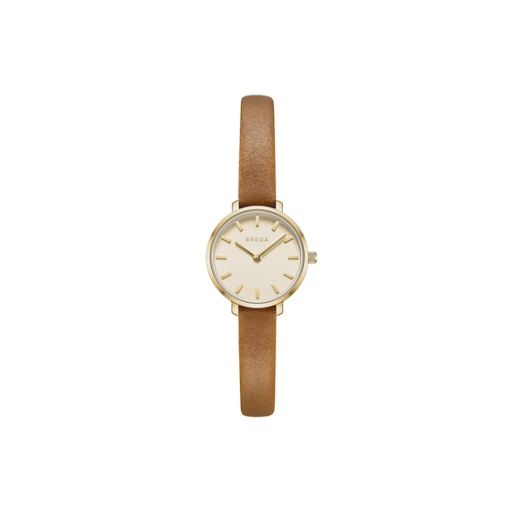 Ladies' Breda Beverly Analog Watch with Gold-Tone Dial and Brown Leather Strap (Model: 1730n)