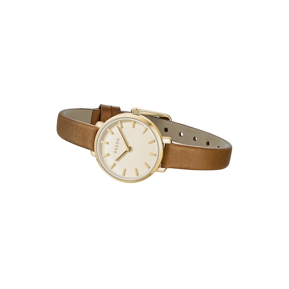 Ladies' Breda Beverly Analog Watch with Gold-Tone Dial and Brown Leather Strap (Model: 1730n)