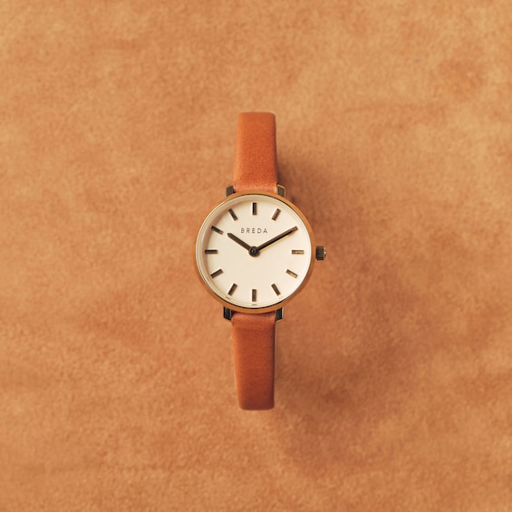 Ladies' Breda Beverly Analog Watch with Gold-Tone Dial and Brown Leather Strap (Model: 1730n)