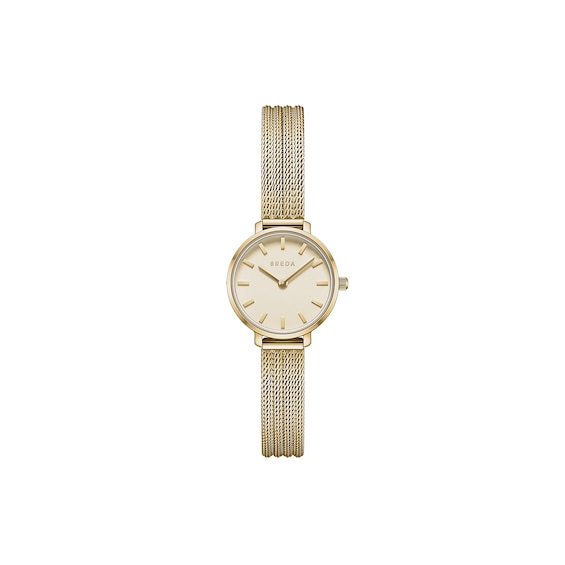 Ladies' Breda Beverly Analog Watch with Gold-Tone Dial and 18K Gold-Plated Mesh Bracelet (Model: 1760a)