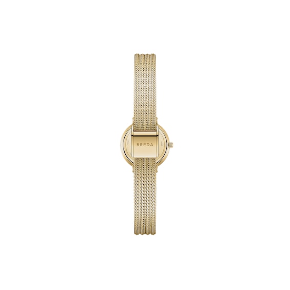 Ladies' Breda Beverly Analog Watch with Gold-Tone Dial and 18K Gold-Plated Mesh Bracelet (Model: 1760a)