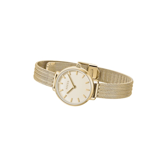 Ladies' Breda Beverly Analog Watch with Gold-Tone Dial and 18K Gold-Plated Mesh Bracelet (Model: 1760a)