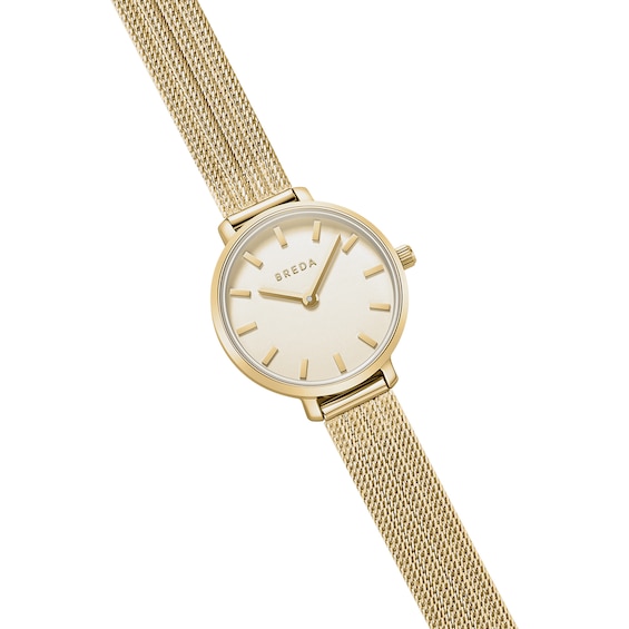 Ladies' Breda Beverly Analog Watch with Gold-Tone Dial and 18K Gold-Plated Mesh Bracelet (Model: 1760a)