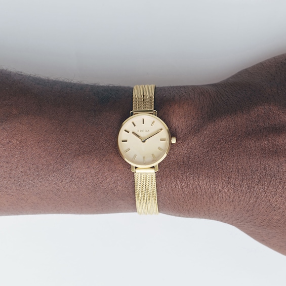 Ladies' Breda Beverly Analog Watch with Gold-Tone Dial and 18K Gold-Plated Mesh Bracelet (Model: 1760a)
