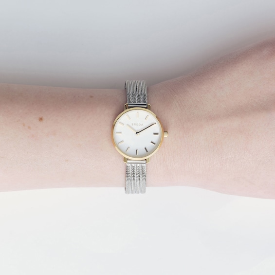 Ladies' Breda Beverly Analog Watch with Silver-Tone Dial and Stainless Steel Mesh Bracelet (Model: 1760b)