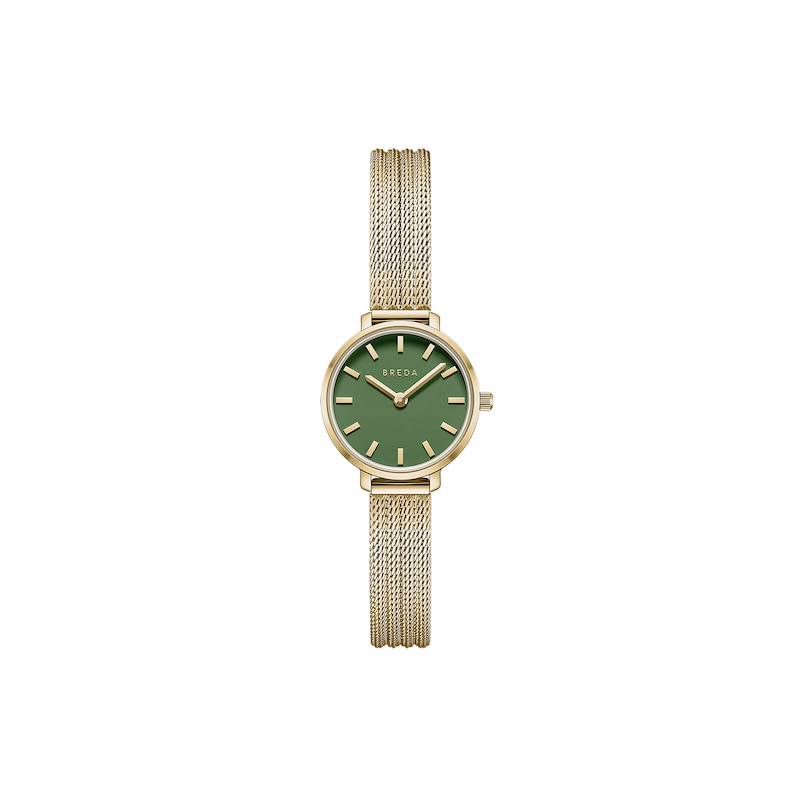 Main Image 1 of Ladies' BREDA Beverly Analog Watch with Green Dial and 18K Gold-Plated Mesh Bracelet (Model: 1760c)