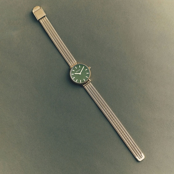Ladies' Breda Beverly Analog Watch with Green Dial and 18K Gold-Plated Mesh Bracelet (Model: 1760c)