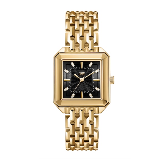 Ladies' JBW Astra 18K Gold-Plated Stainless Steel Watch with Black Dial and Crystals (Model: J6410D)