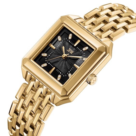 Ladies' JBW Astra 18K Gold-Plated Stainless Steel Watch with Black Dial and Crystals (Model: J6410D)