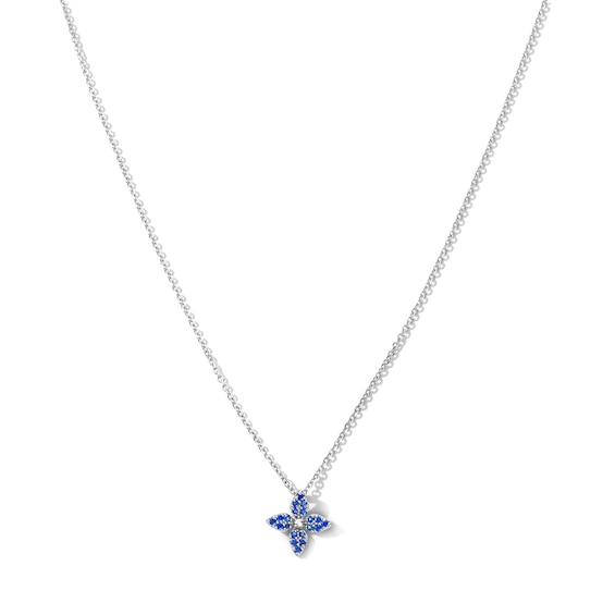 Blue Sapphire Blossom Necklace in Sterling Silver - 18"