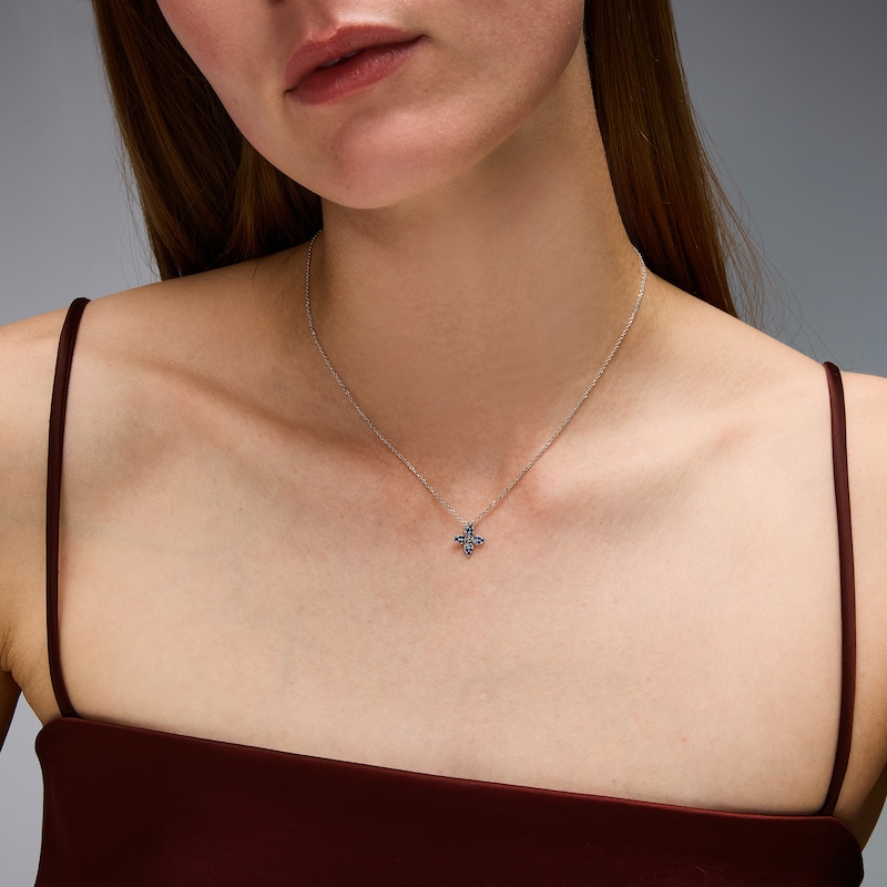 Main Image 2 of Blue Sapphire Blossom Necklace in Sterling Silver - 18"