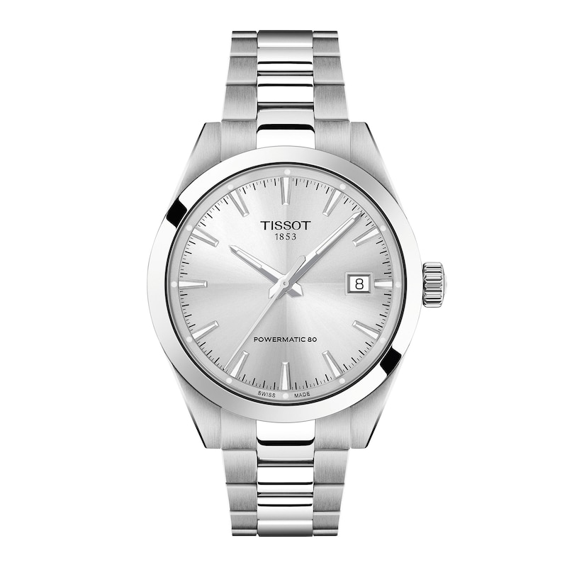 Main Image 1 of Men's Tissot Gentleman Stainless Steel Watch with Silver-Tone Dial (Model: T1658071103100)