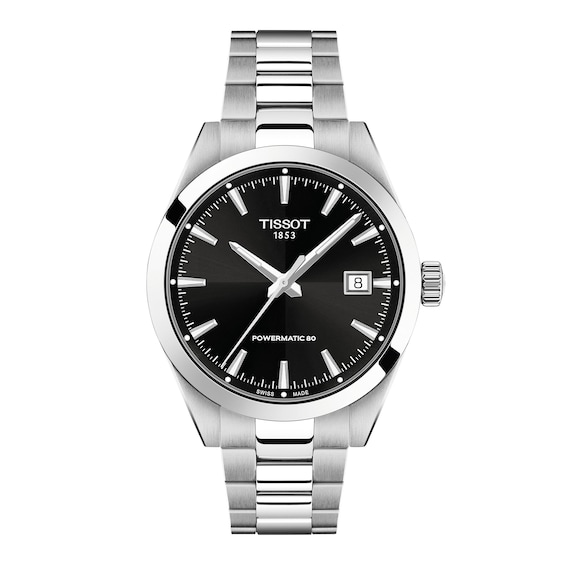 Men's Tissot Gentleman Stainless Steel Watch with Black Dial (Model: T1658071105100)
