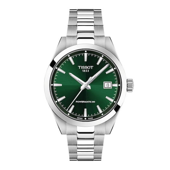 Men's Tissot Gentleman Stainless Steel Watch with Green Dial (Model: T1658071109100)