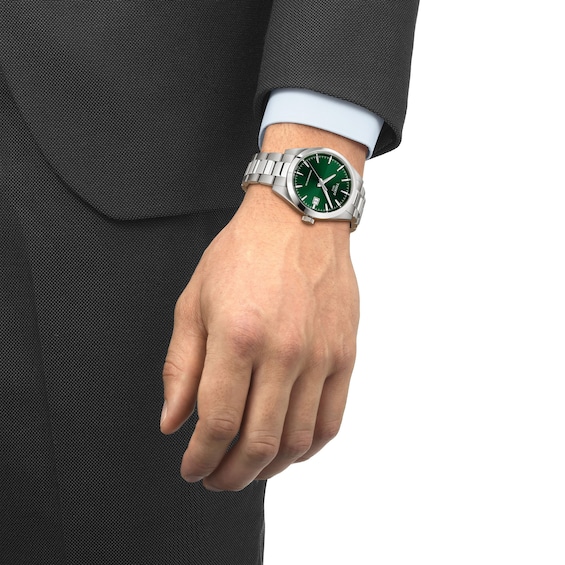 Men's Tissot Gentleman Stainless Steel Watch with Green Dial (Model: T1658071109100)