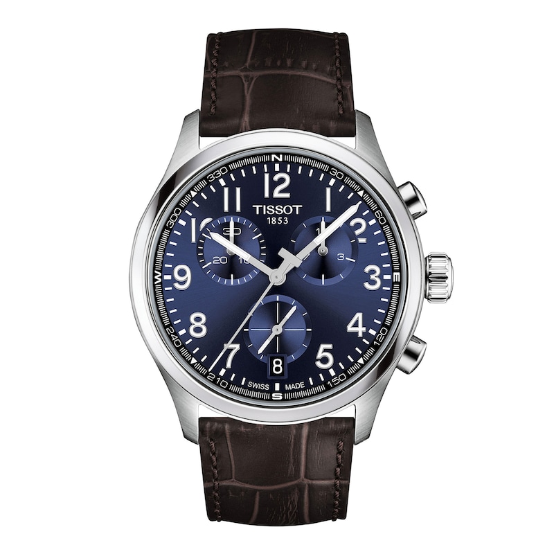 Main Image 1 of Men's Tissot Chrono L Stainless Steel Watch with Blue Dial and Brown Leather Strap (Model: T1164171604200)