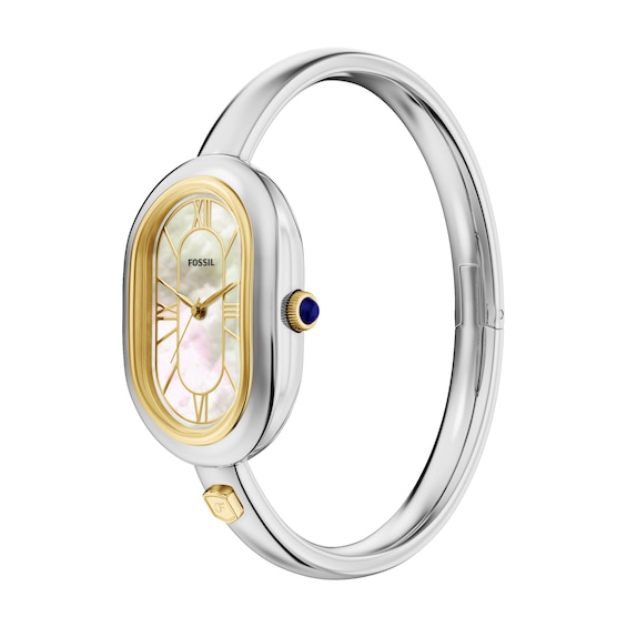 Ladies' Fossil Sloan Two-Tone Stainless Steel Watch with Mother-of-Pearl Dial (Model: Es5455)