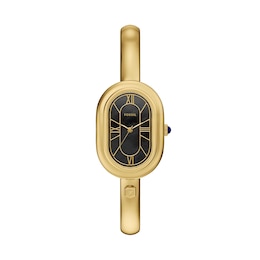 Ladies' Fossil Sloan Gold-Tone Stainless Steel Bangle Watch with Black Mother-of-Pearl Dial (Model: ES5456)