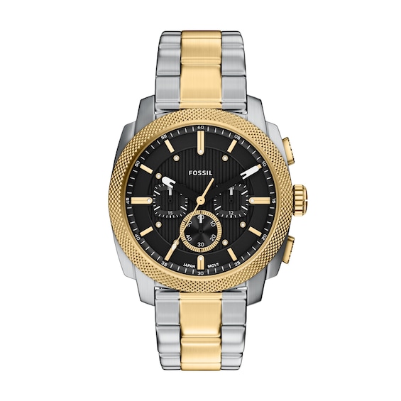 Men's Fossil Machine Chronograph Two-Tone Stainless Steel Watch with Black Dial (Model: Fs6159)