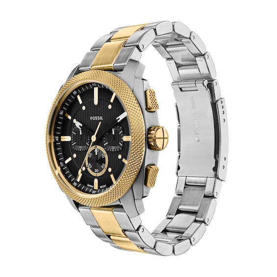 Men's Fossil Machine Chronograph Two-Tone Stainless Steel Watch with Black Dial (Model: Fs6159)