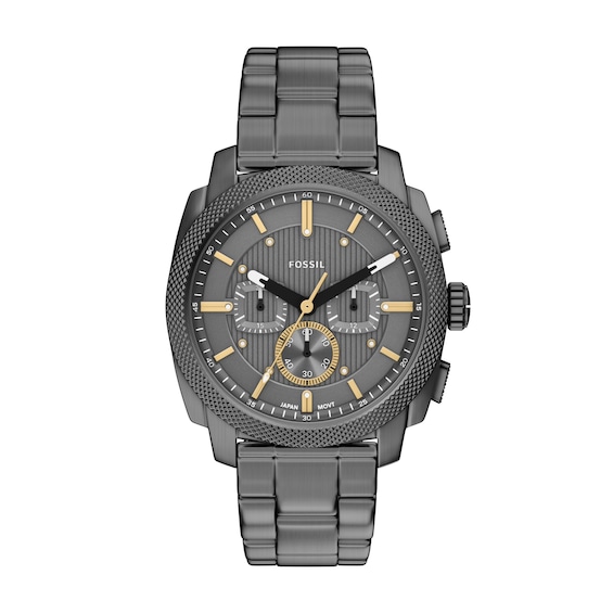 Men's Fossil Machine Chronograph Gray Stainless Steel Watch with Gray Dial (Model: Fs6160)