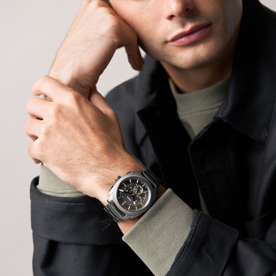 Men's Fossil Machine Chronograph Gray Stainless Steel Watch with Gray Dial (Model: Fs6160)