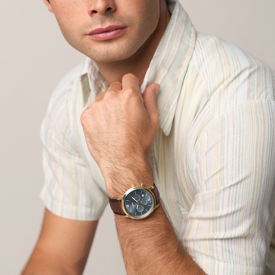 Men's Fossil Neutra Chronograph Gold-Tone Stainless Steel Watch with Blue Dial (Model: Fs6162)