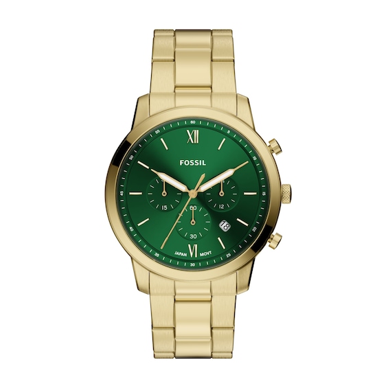 Men's Fossil Neutra Chronograph Gold-Tone Stainless Steel Watch with Green Dial (Model: Fs6164)