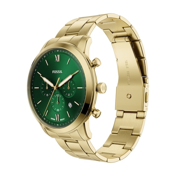 Men's Fossil Neutra Chronograph Gold-Tone Stainless Steel Watch with Green Dial (Model: Fs6164)