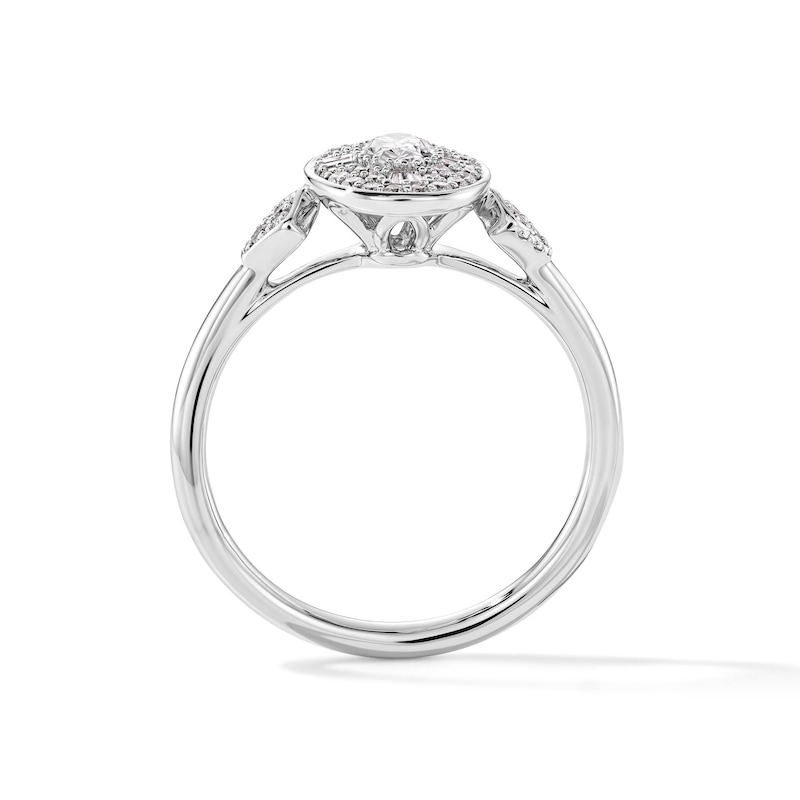 Main Image 2 of 1/2 CT. T.W. Oval Certified Lab-Grown Diamond Double Frame Engagement Ring in 14K White Gold (F/VS2)