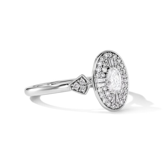 1/2 CT. T.w. Oval Certified Lab-Grown Diamond Double Frame Engagement Ring in 14K White Gold (F/Vs2)