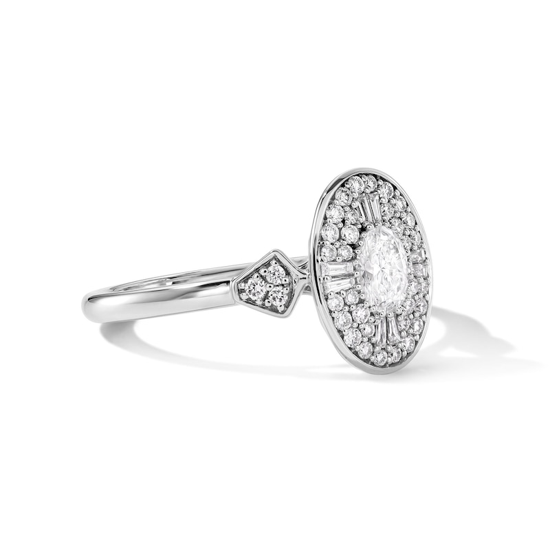 Main Image 3 of 1/2 CT. T.W. Oval Certified Lab-Grown Diamond Double Frame Engagement Ring in 14K White Gold (F/VS2)