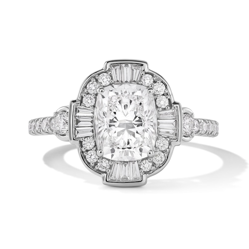 Main Image 1 of 2 CT. T.W. Elongated Cushion-Cut Certified Lab-Grown Diamond Frame Engagement Ring in 14K White Gold (F/VS2)