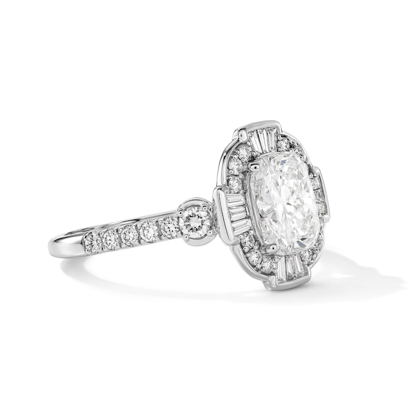 Main Image 3 of 2 CT. T.W. Elongated Cushion-Cut Certified Lab-Grown Diamond Frame Engagement Ring in 14K White Gold (F/VS2)
