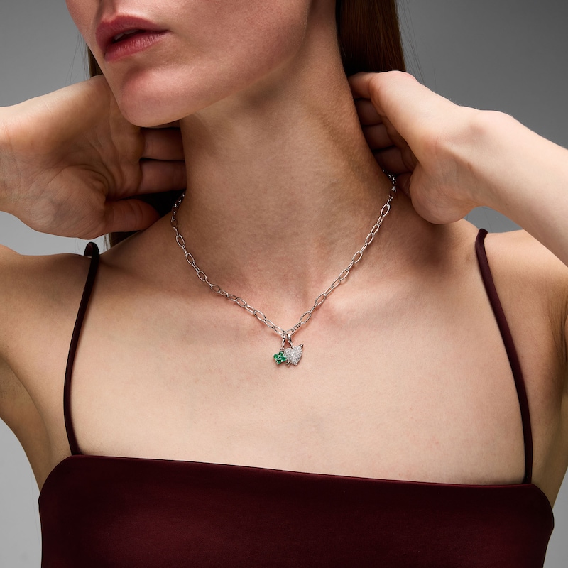 Main Image 2 of Emerald Cluster Necklace Charm in Sterling Silver