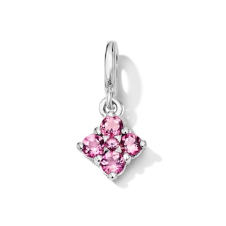 Pink Tourmaline Cluster Necklace Charm in Sterling Silver