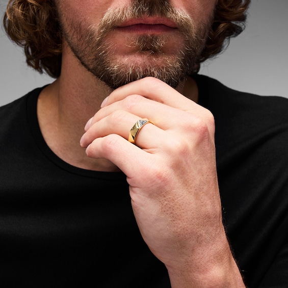 1/8 CT. T.w. Black Diamond Pavé Geometric Ring in Sterling Silver with 14K Gold Plate
