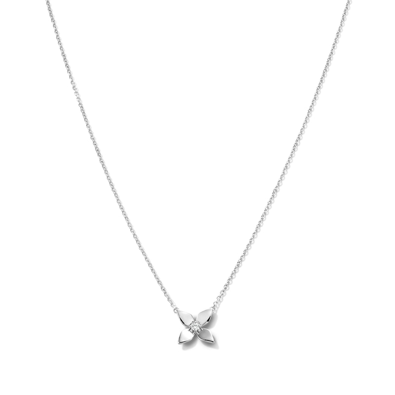 Main Image 1 of Diamond Accent Flower Necklace in Sterling Silver - 18"