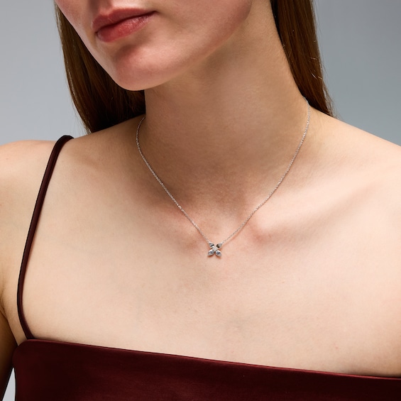 Diamond Accent Flower Necklace in Sterling Silver - 18"